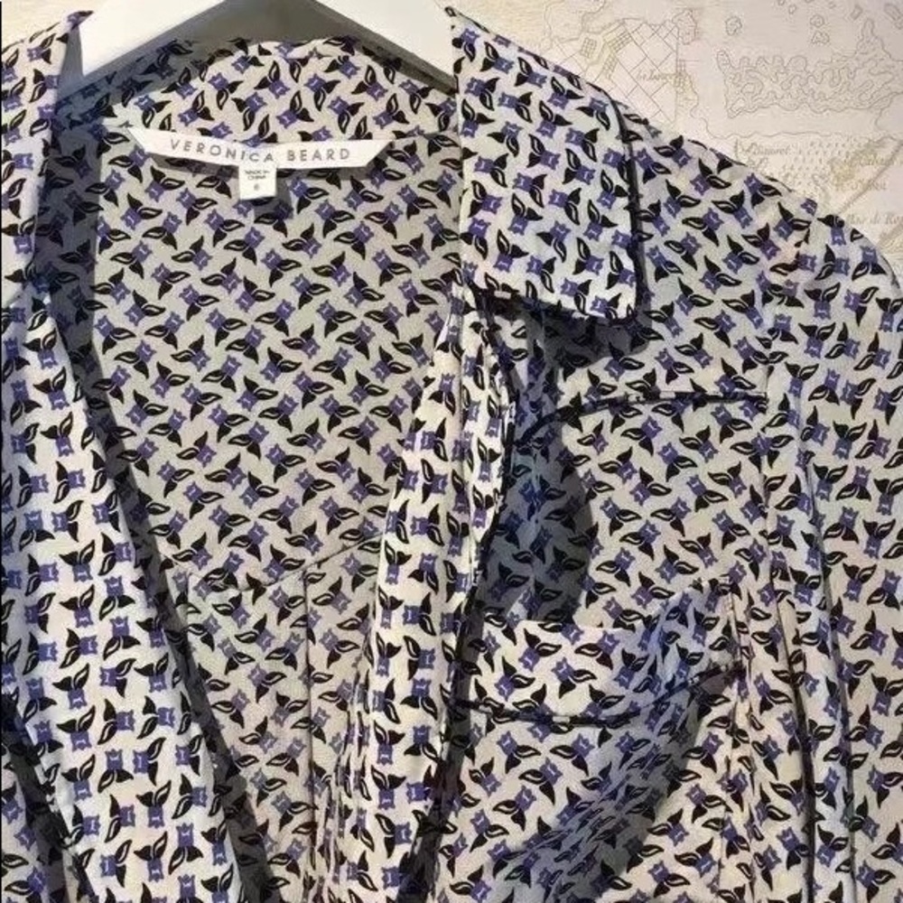 Veronica Beard Denim Worth Blouse in White Blue - Picture 7 of 7